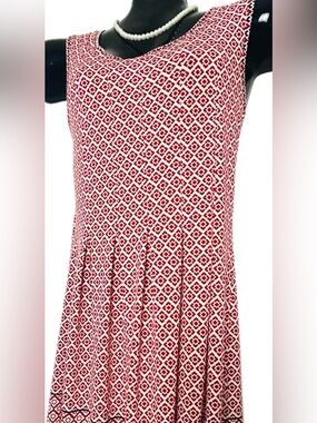 Studio M Red and White Patterned Fit-n-Flare Dress